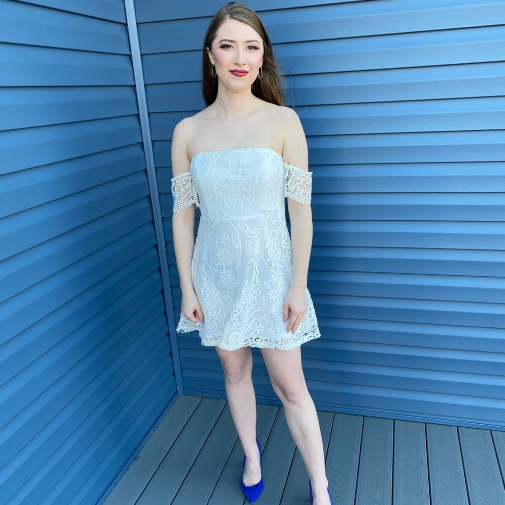 Off the shoulder white lace dress